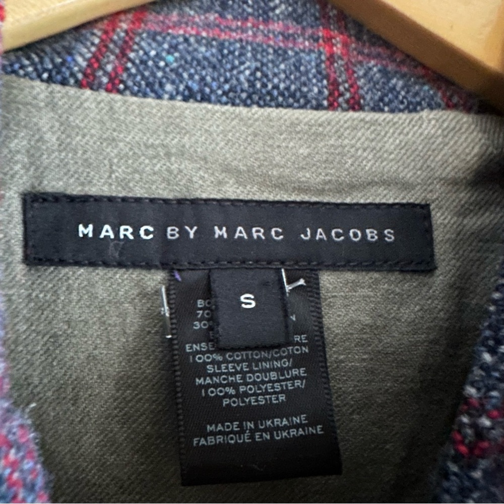 Marc By Marc Jacobs Navy and Red Plaid Pea Coat - Picture 3 of 9